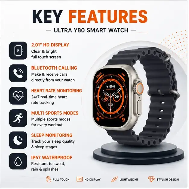 Ultra Y80 Smart Watch with Bluetooth Calling, HD Display, Health Monitoring & Sports Tracking Feature 4