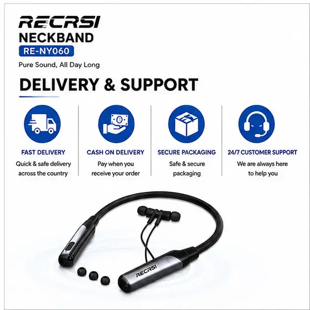 Recrsi RE-NY060-200H Wireless Neckband Bluetooth Earphone with Deep Bass, Long Battery Life & HD Calling 5