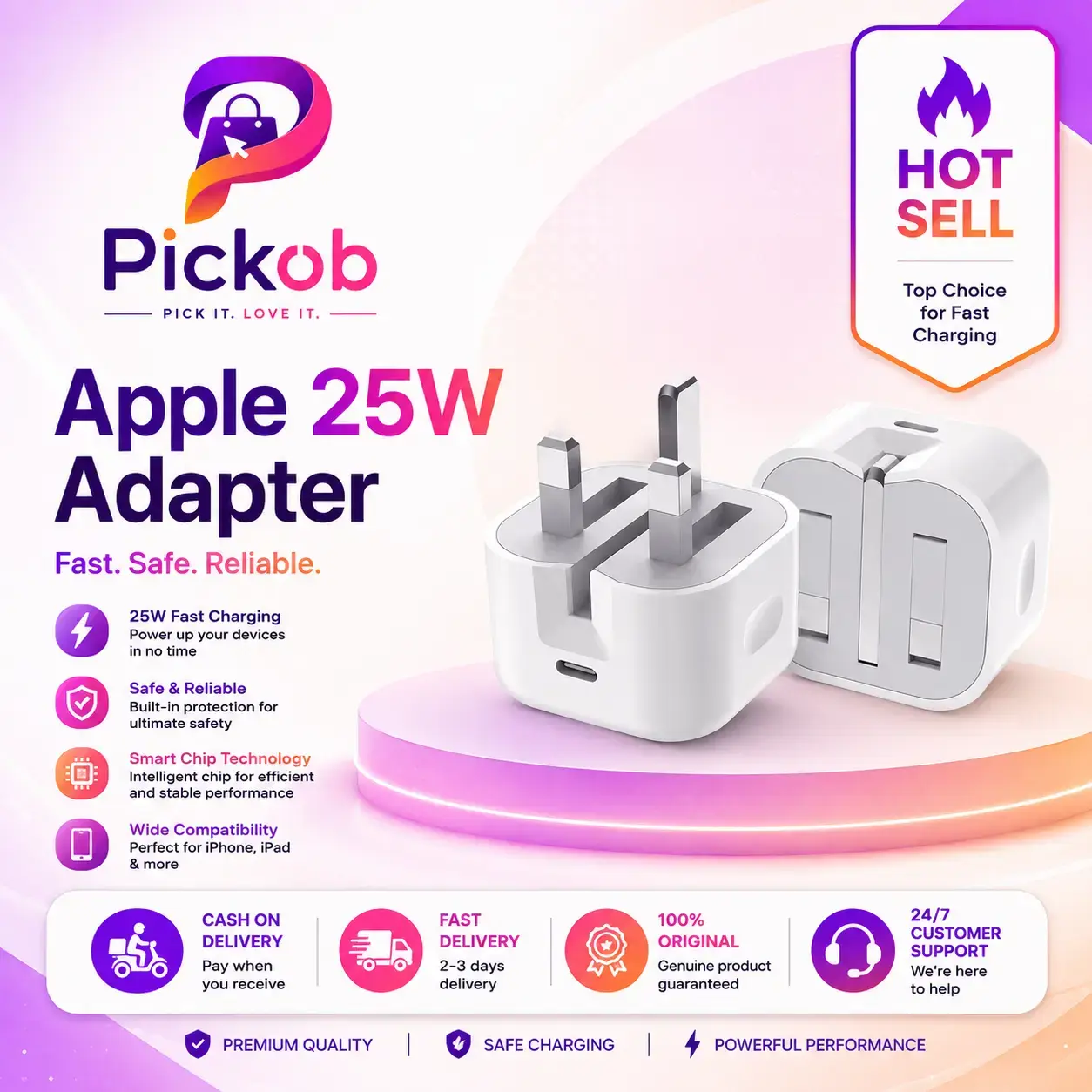 Apple 25W USB-C Power Adapter (3-Pin) | Fast Charging USB-C Wall Charger 