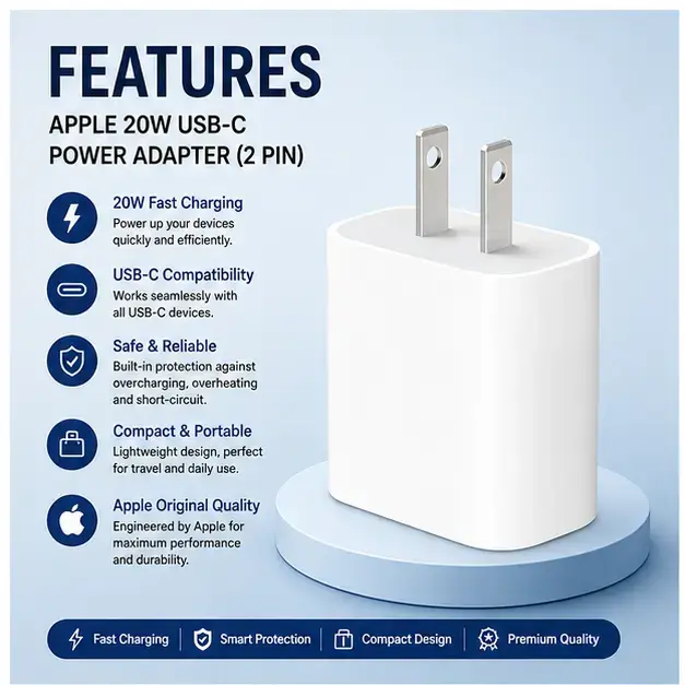Apple 20W USB-C Power Adapter (2-Pin) | Fast Charging Wall Charger  4