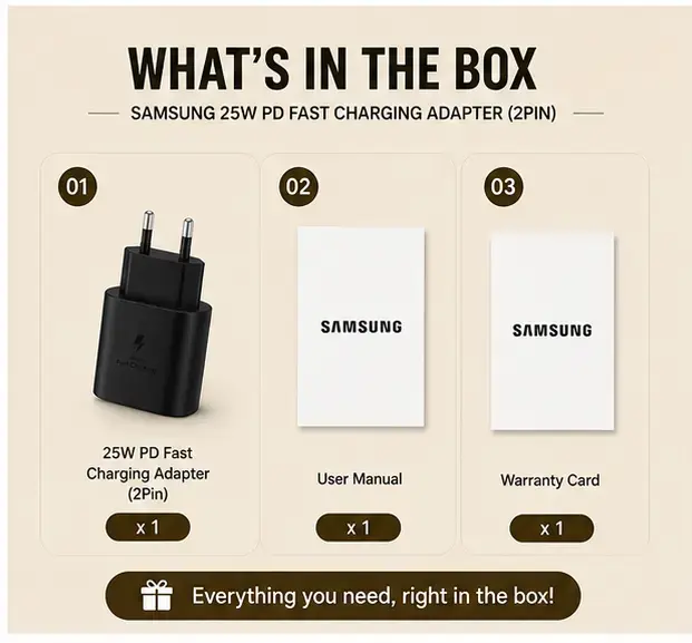 Samsung Original 25W Super Fast Charging Adapter (2 Pin) USB-C PD Charger 5