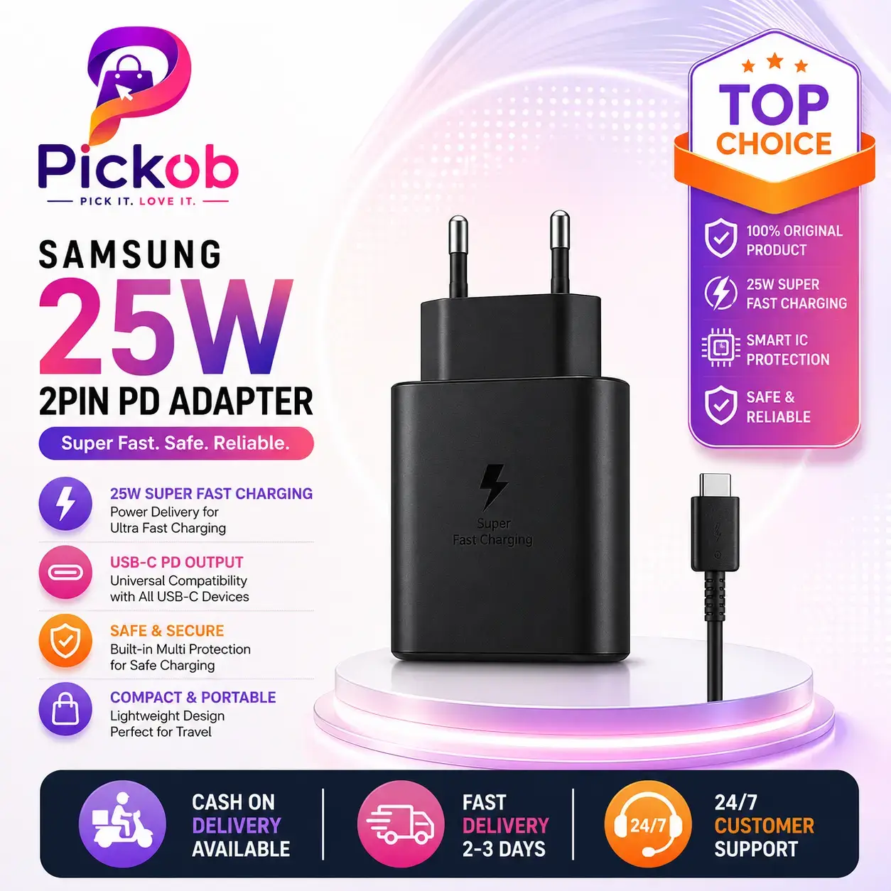 Samsung Original 25W Super Fast Charging Adapter (2 Pin) USB-C PD Charger