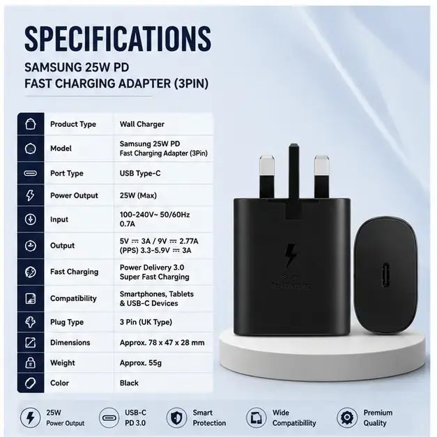 Samsung 25W Original Power Adapter | Super Fast Charging USB-C Charger 3