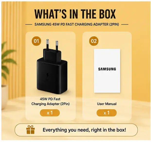 Samsung 45W Super Fast Charging USB-C Power Adapter (2-Pin) | USB-C PD PPS Wall Charger  5
