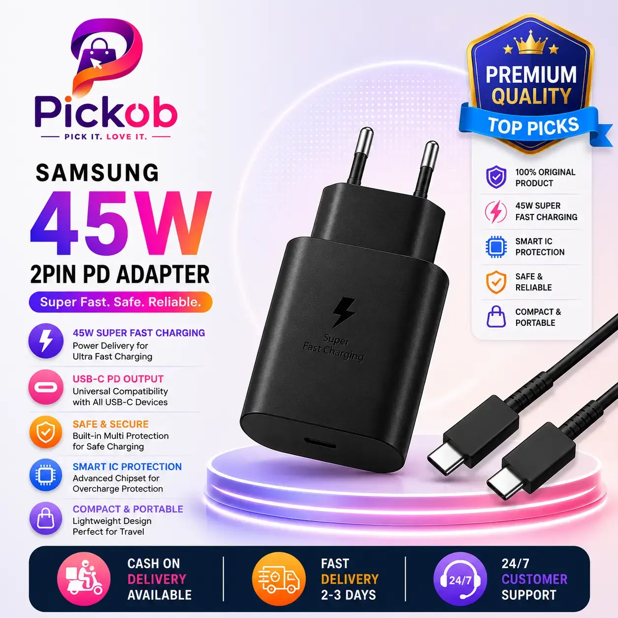 Samsung 45W Super Fast Charging USB-C Power Adapter (2-Pin) | USB-C PD PPS Wall Charger 