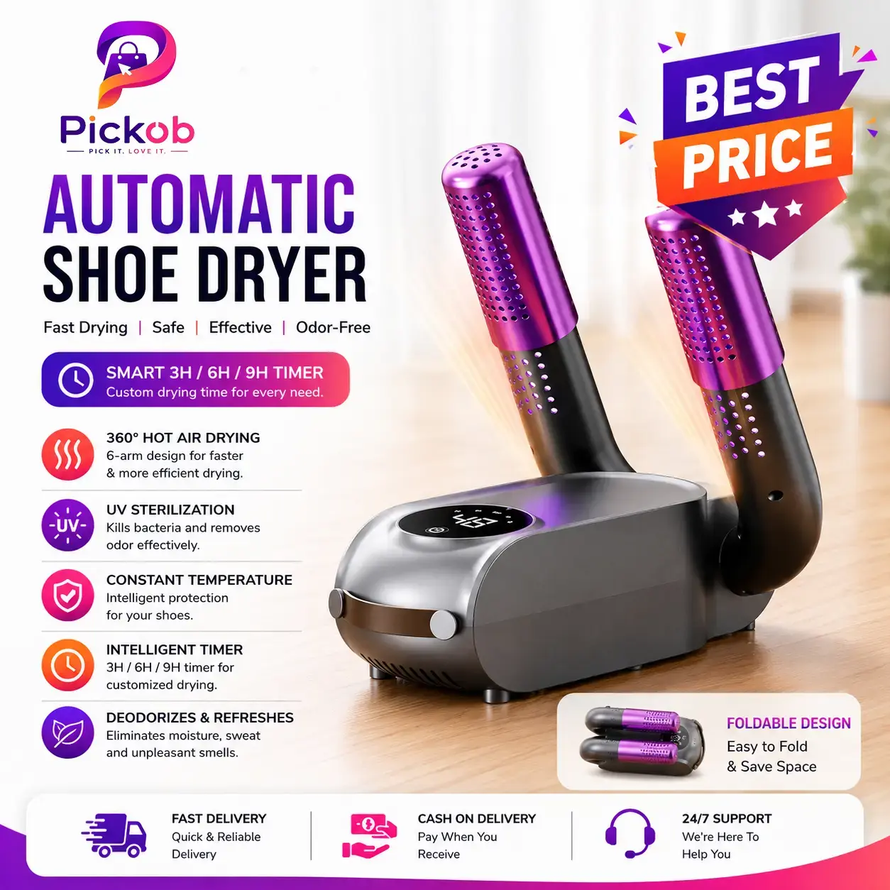 Automatic 2-Leg Shoe Dryer – Fast Drying Electric Shoe Dehumidifier with Constant Temperature & Auto Timer