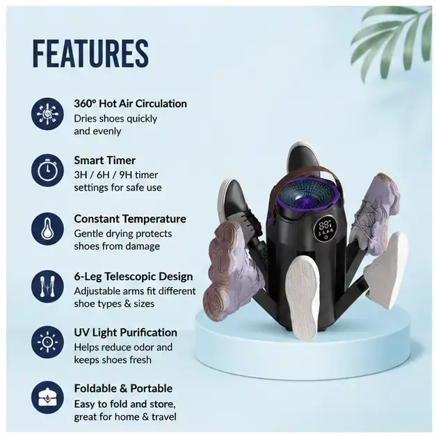 Automatic 6-Leg Electric Shoe Dryer & Deodorizer with Intelligent Constant Temperature, Fast Drying & Timer Function 4