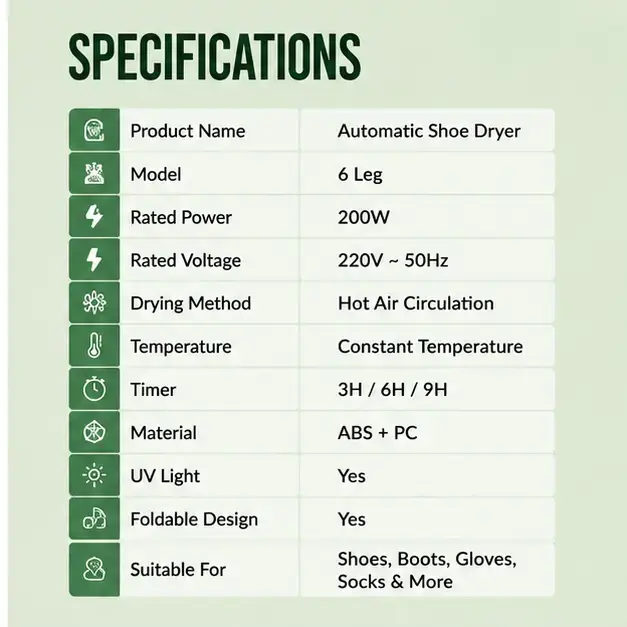 Automatic 6-Leg Electric Shoe Dryer & Deodorizer with Intelligent Constant Temperature, Fast Drying & Timer Function 3