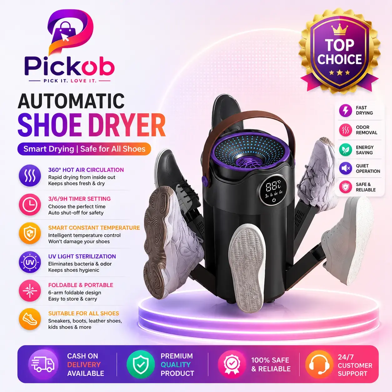 Automatic 6-Leg Electric Shoe Dryer & Deodorizer with Intelligent Constant Temperature, Fast Drying & Timer Function