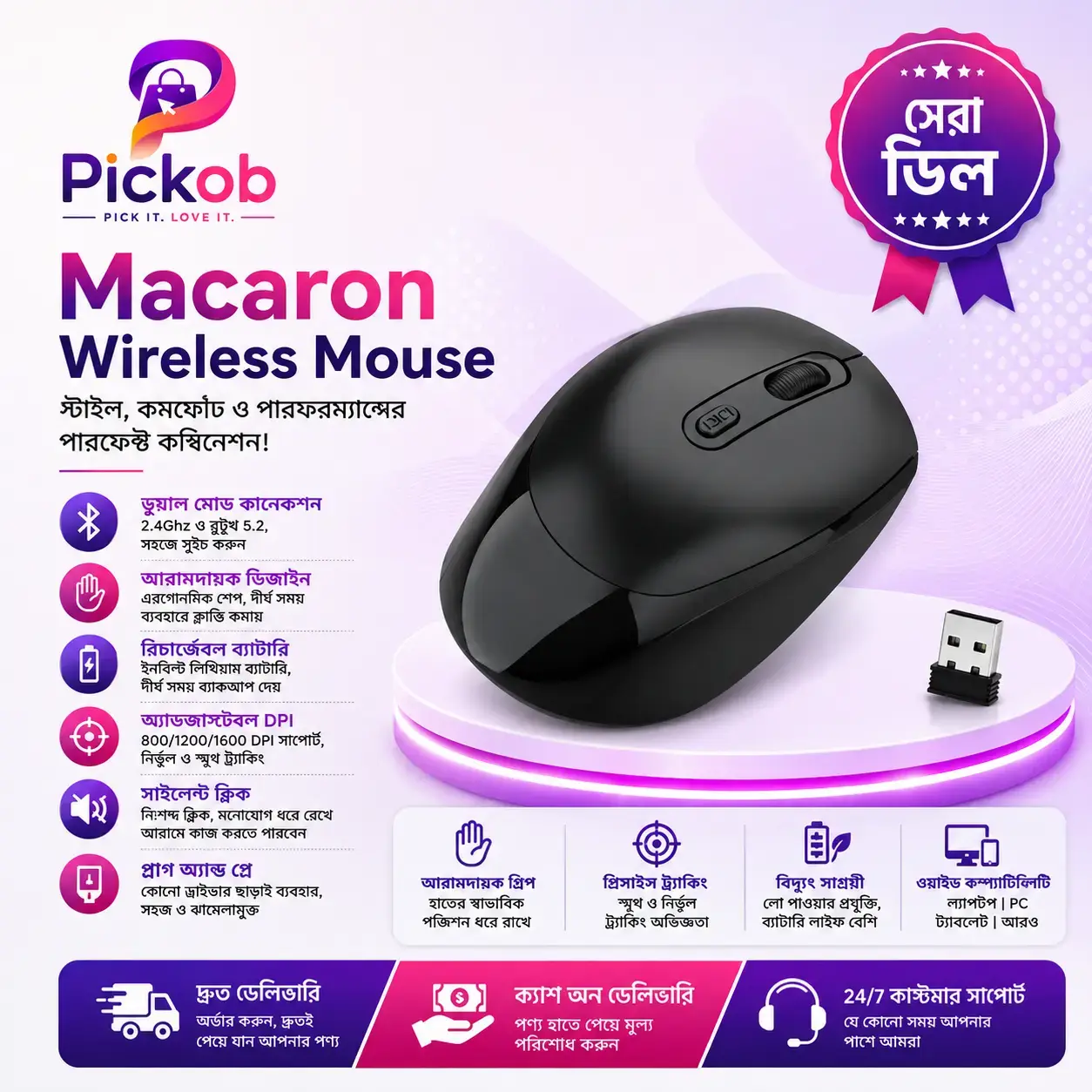 Macaron Mini Wireless Mouse – Stylish AA Battery Powered Everyday Companion