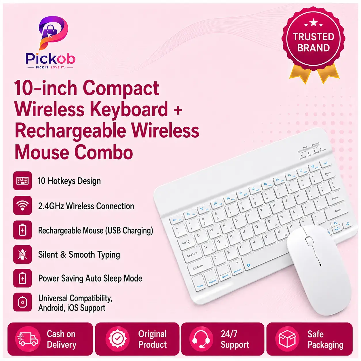 Portable 10-Inch Bluetooth Keyboard & Rechargeable Wireless Mouse – Multi-Platform Combo