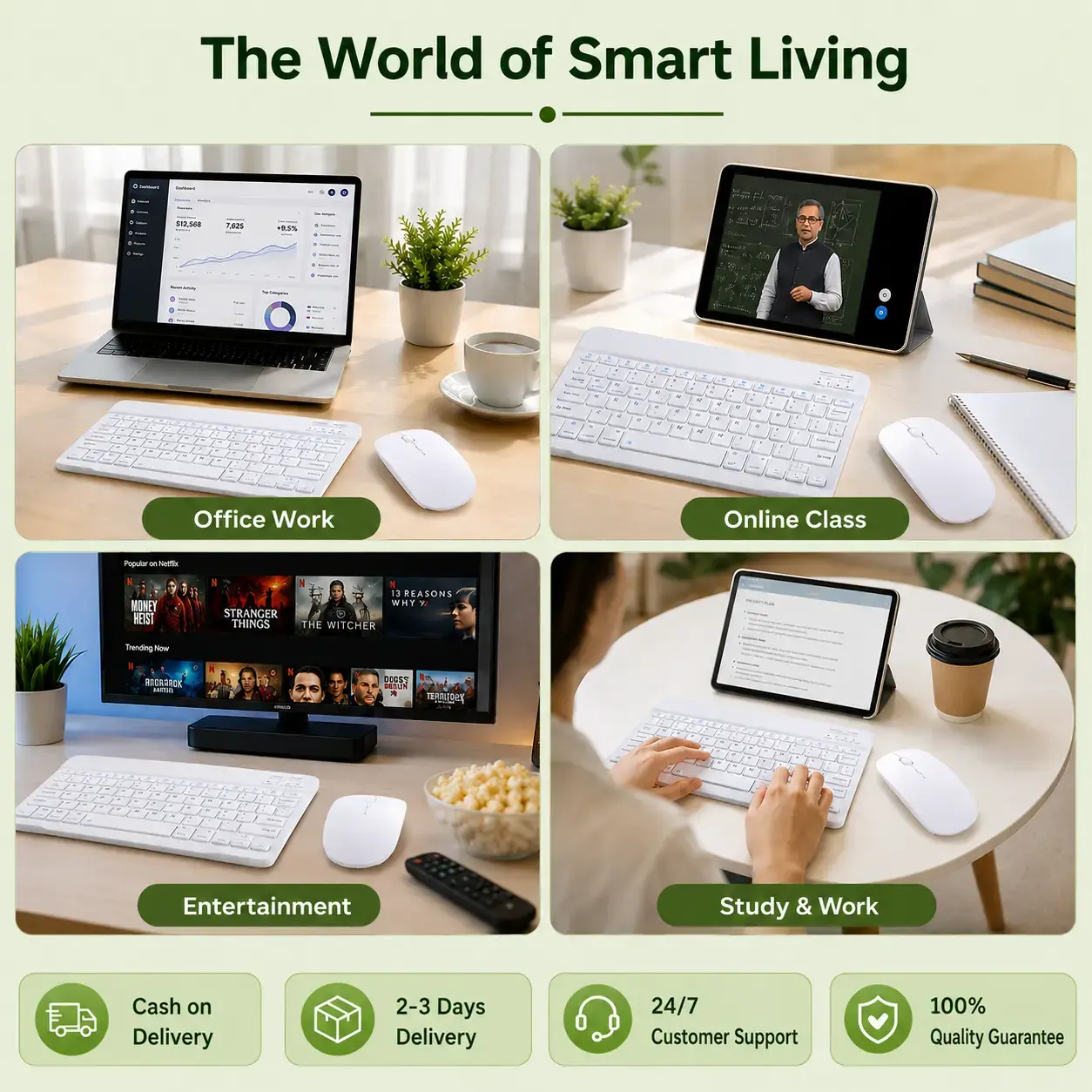 Portable 10-Inch Bluetooth Keyboard & Rechargeable Wireless Mouse – Multi-Platform Combo 5