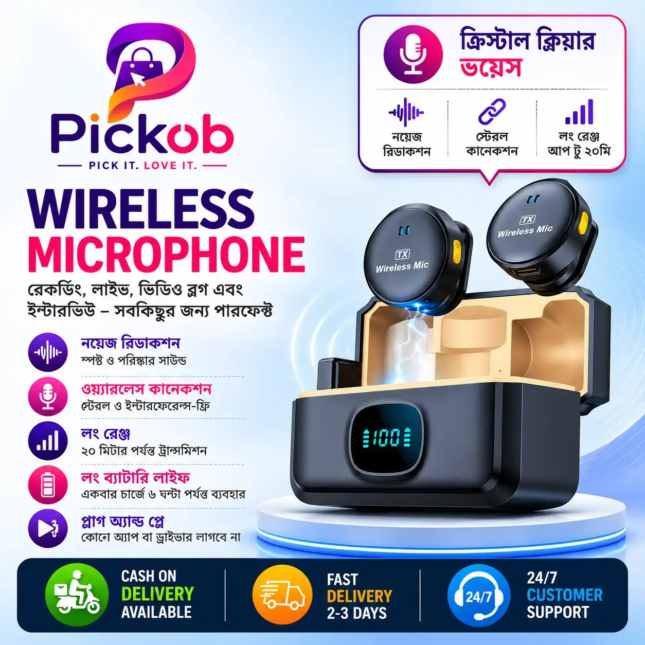 Q8 Wireless Microphone for Type-C – Dual Clip-On with Noise Reduction Lavalier Mic