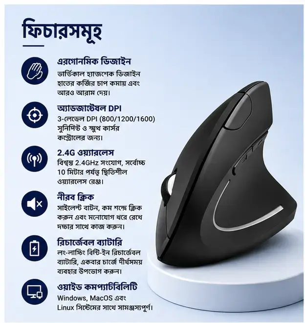 Vertical Wireless Mouse for Comfortable Long Hours of Smooth and Effortless Computer Control 3