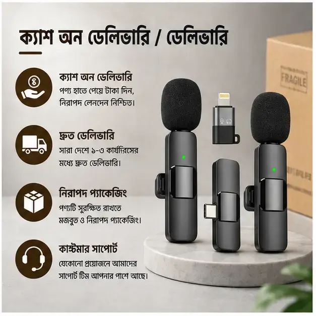 K9 Wireless Microphone System for Two Person Recording with Type C and iPhone Support 5