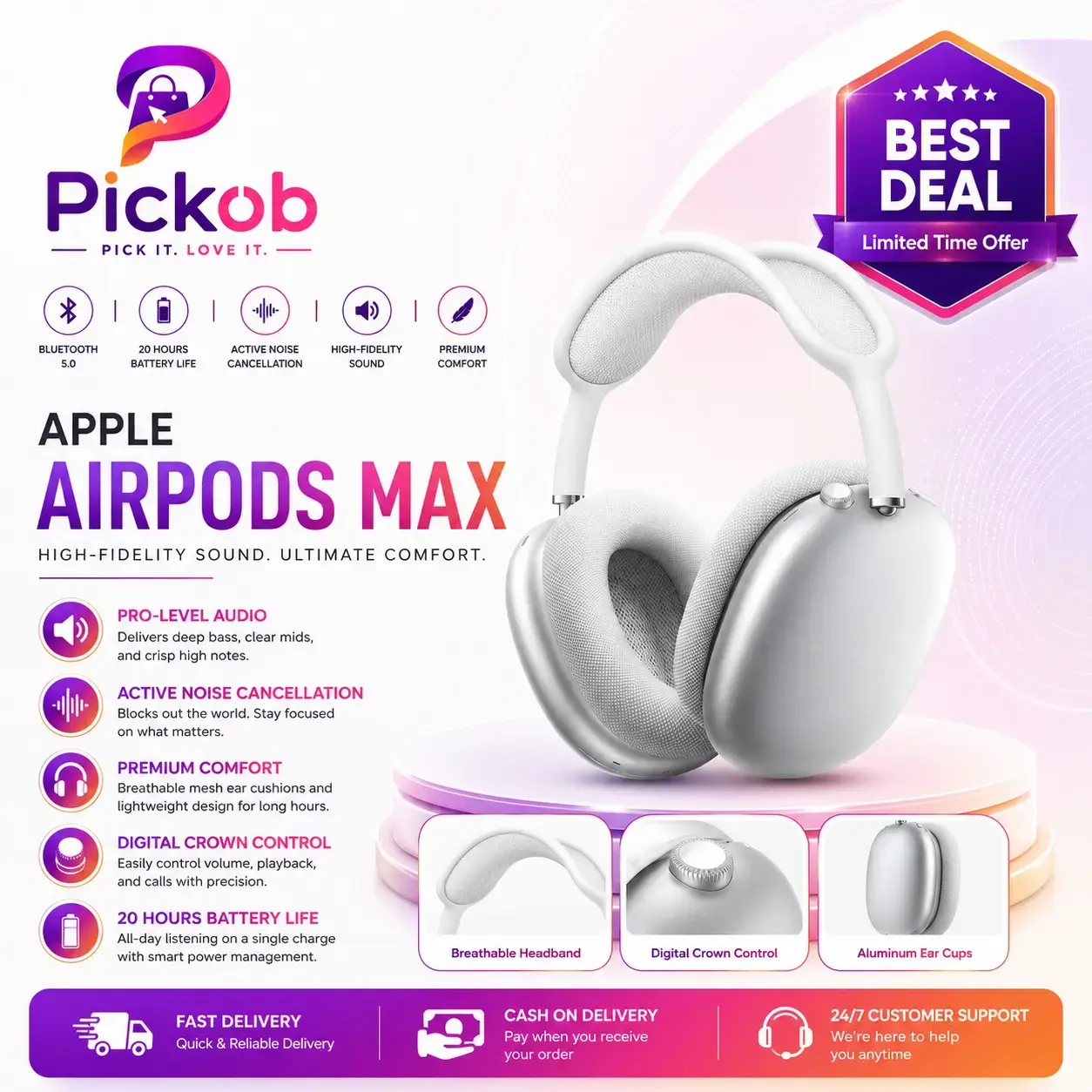 Apple AirPods Max – Premium Wireless Over-Ear Headphones with Active Noise Cancellation (USB-C)