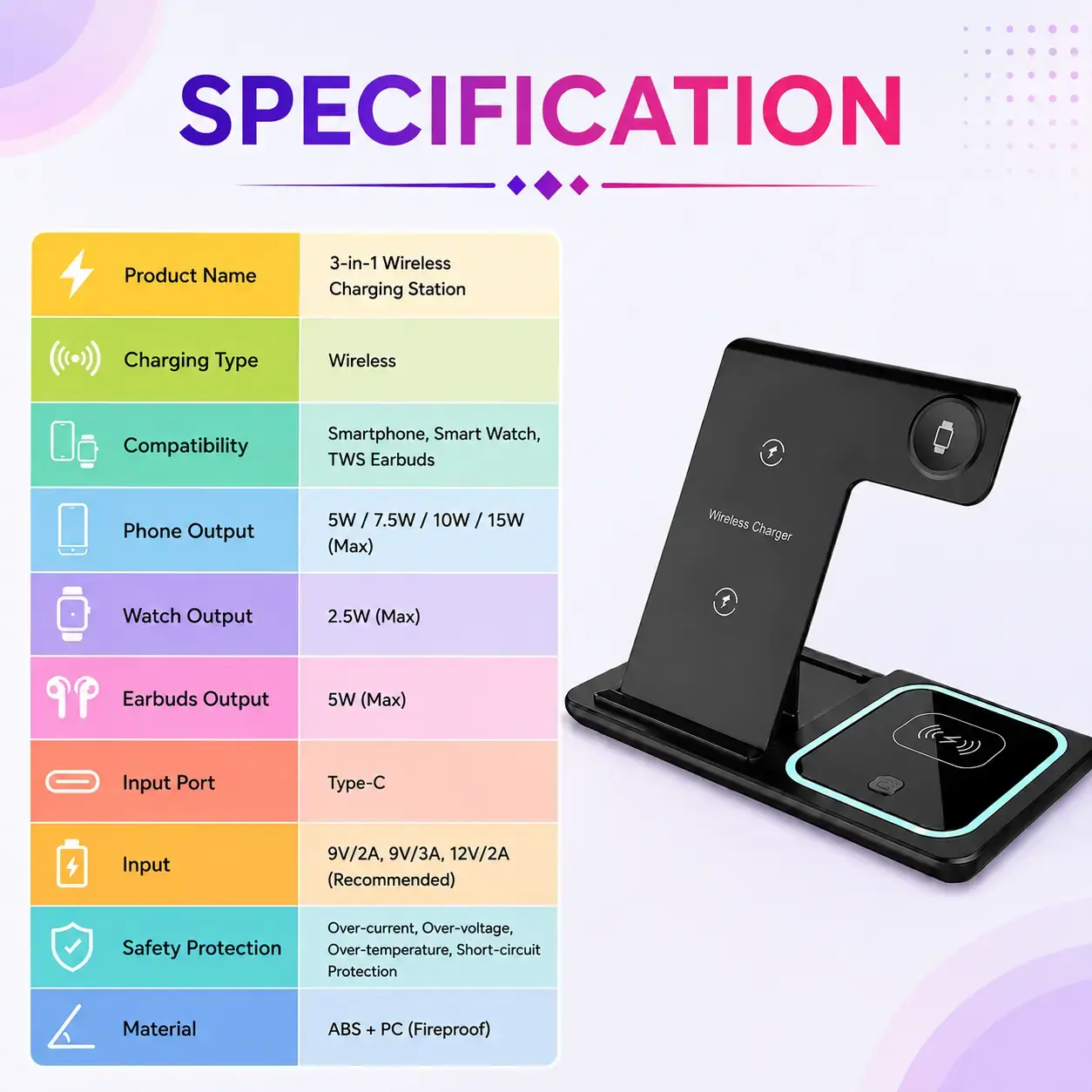 3-in-1 Wireless Charging Station – Fast Charging Stand for Phone, Smartwatch & Earbuds 4