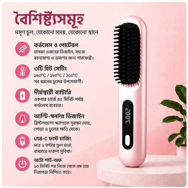 Portable Wireless Hair Straightener Rechargeable Mini Hair Styler for Home Travel and Daily Use 3