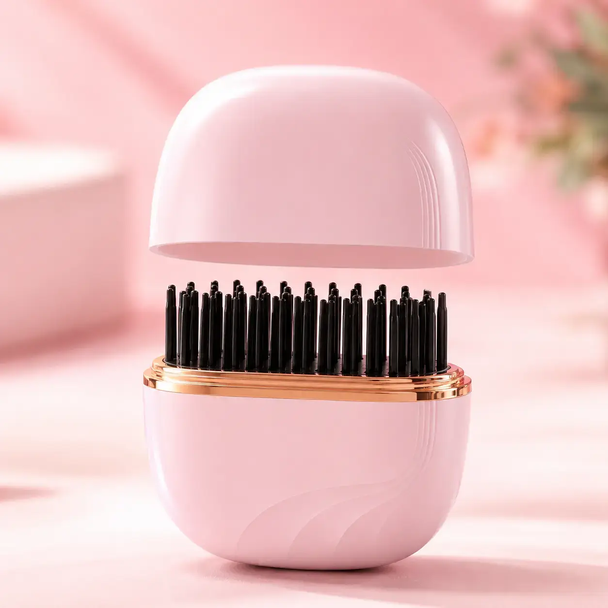 Mini Wireless Hair Straightener Brush Pink – Rechargeable Cordless Hair Styling Hot Comb 2
