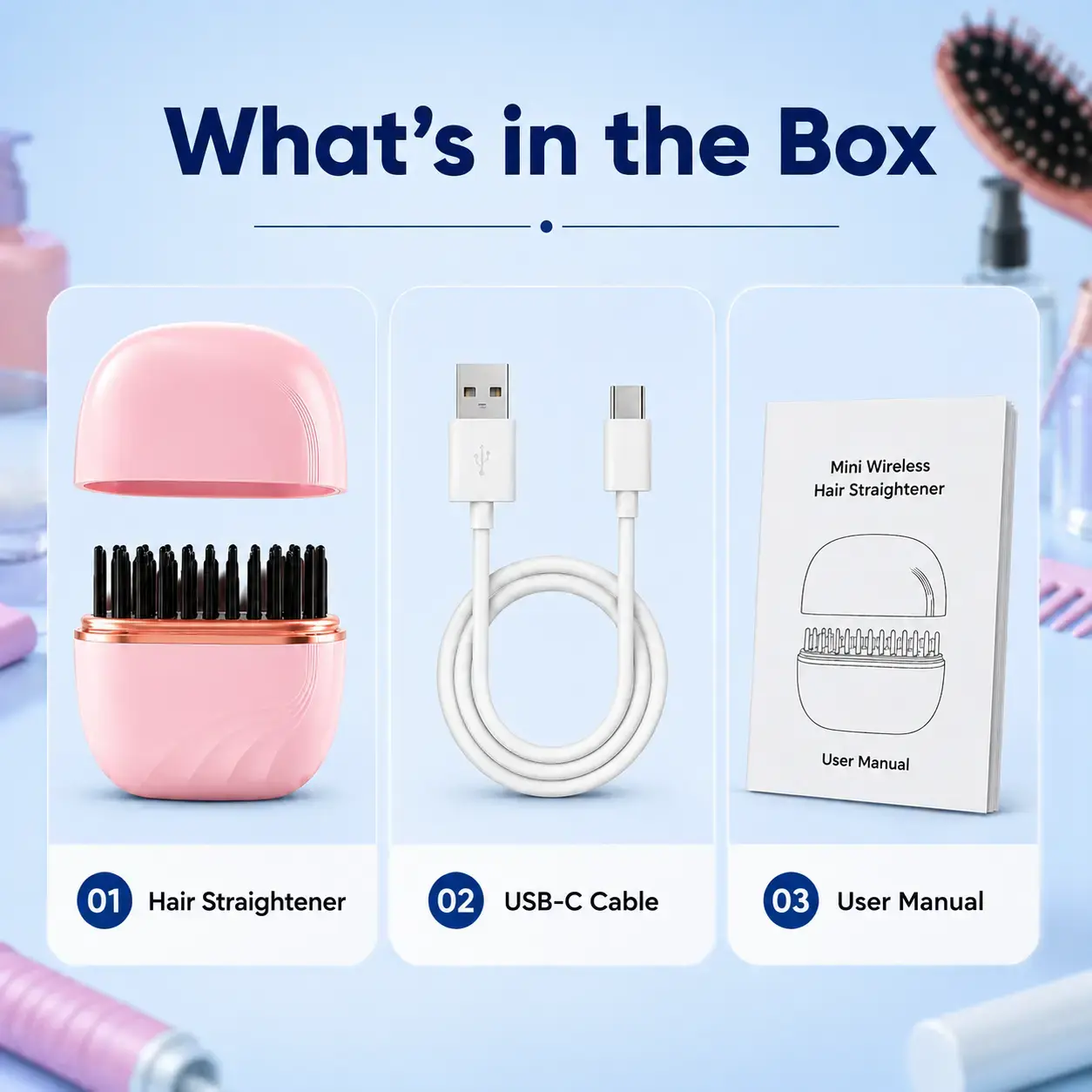 Mini Cordless Hair Straightening Brush Pink – Rechargeable Portable Hot Comb 5