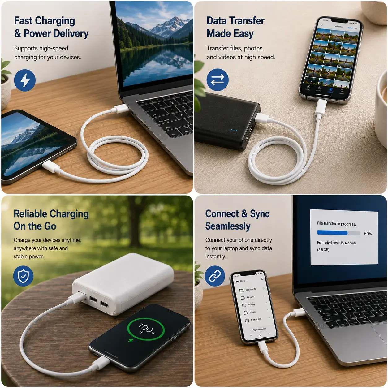 Apple USB-C to USB-C Cable  – 60W Fast Charging, Data Sync & Durable Woven Design 5