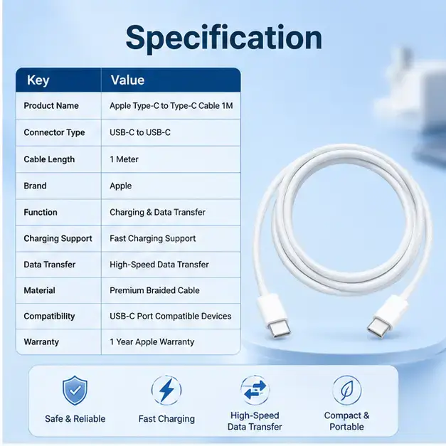 Apple USB-C Charge Cable  – 60W Fast Charging, USB 2.0 Data Sync & Woven Cable for USB-C Devices 3