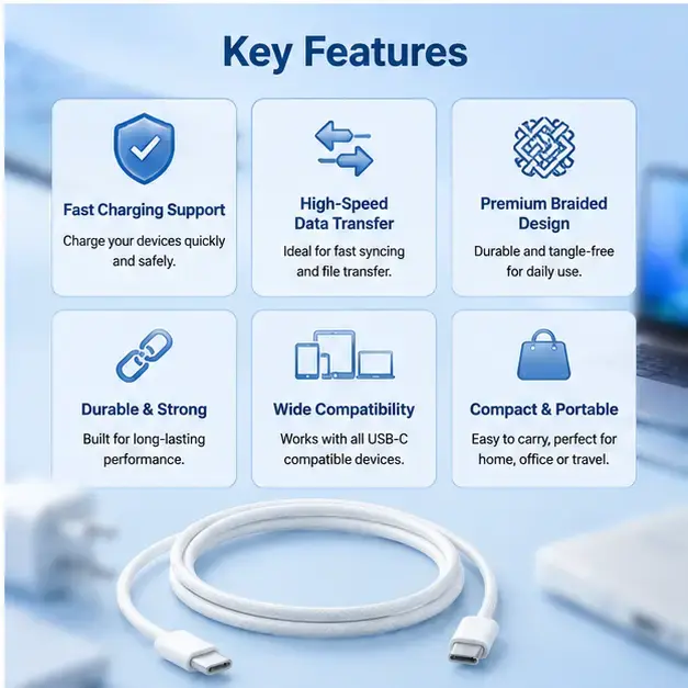 Apple USB-C Charge Cable  – 60W Fast Charging, USB 2.0 Data Sync & Woven Cable for USB-C Devices 4