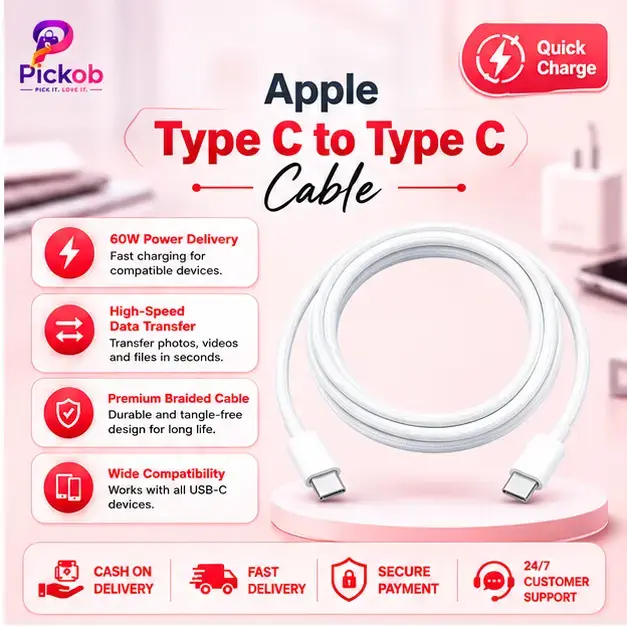 Apple USB-C Charge Cable  – 60W Fast Charging, USB 2.0 Data Sync & Woven Cable for USB-C Devices