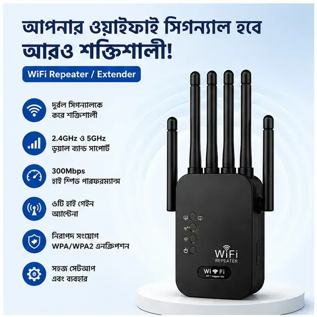 300Mbps 6-Antenna Wi-Fi Range Extender | Powerful Wireless Signal Booster (Black) 4