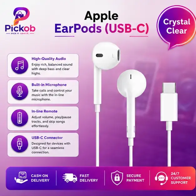 Apple EarPods USB-C Wired Headphones with Integrated Microphone, Remote Control, Volume Adjustment & Premium Audio for Compatible Devices