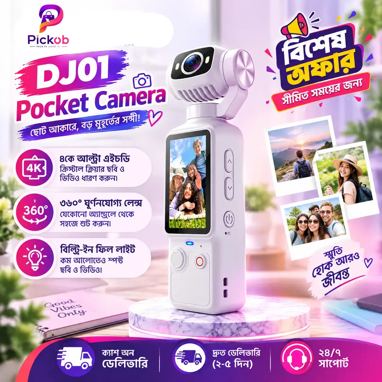 DJ01 Pocket Creator Camera – 4K Mini Vlogging Camera with Rotating Lens