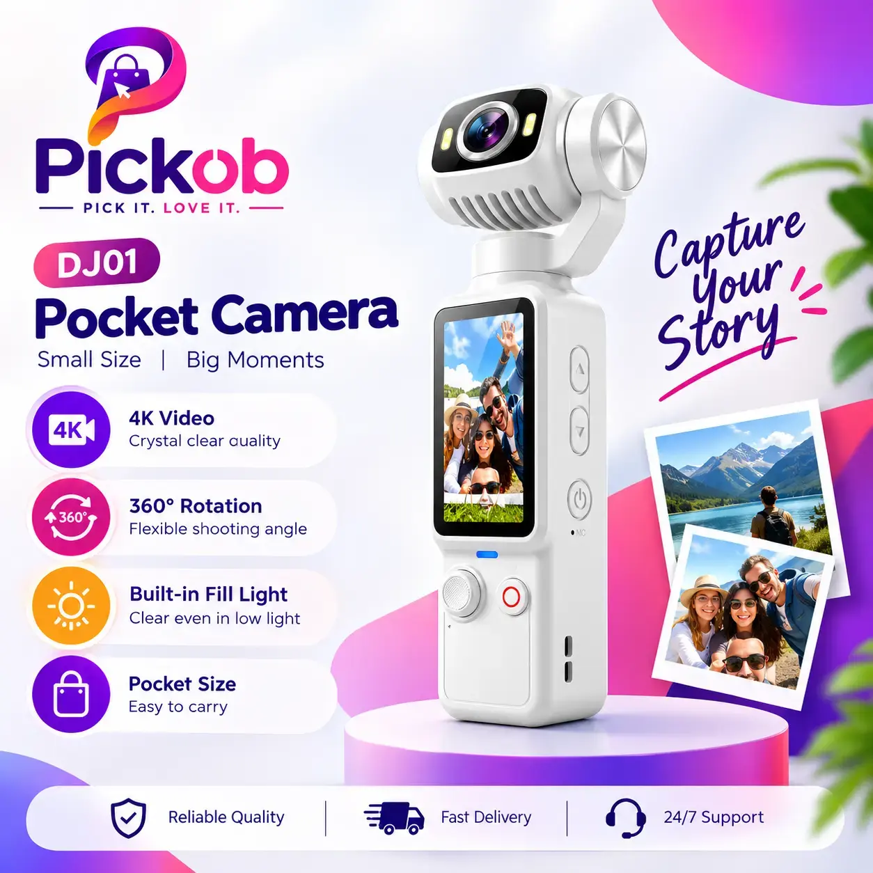 DJ01 Creator Pocket Camera – 4K Rotating Lens Camera for Everyday Content